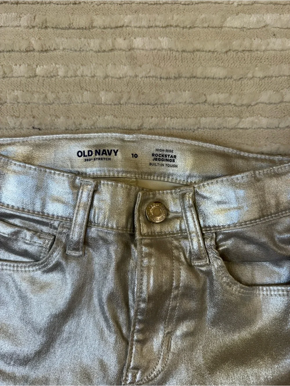 Old Navy Silver Metallic Skinny Jeans Girls size 10